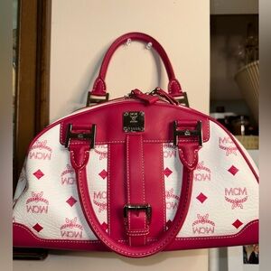 MCM Dome Boston Viseto Pink and White Satchel